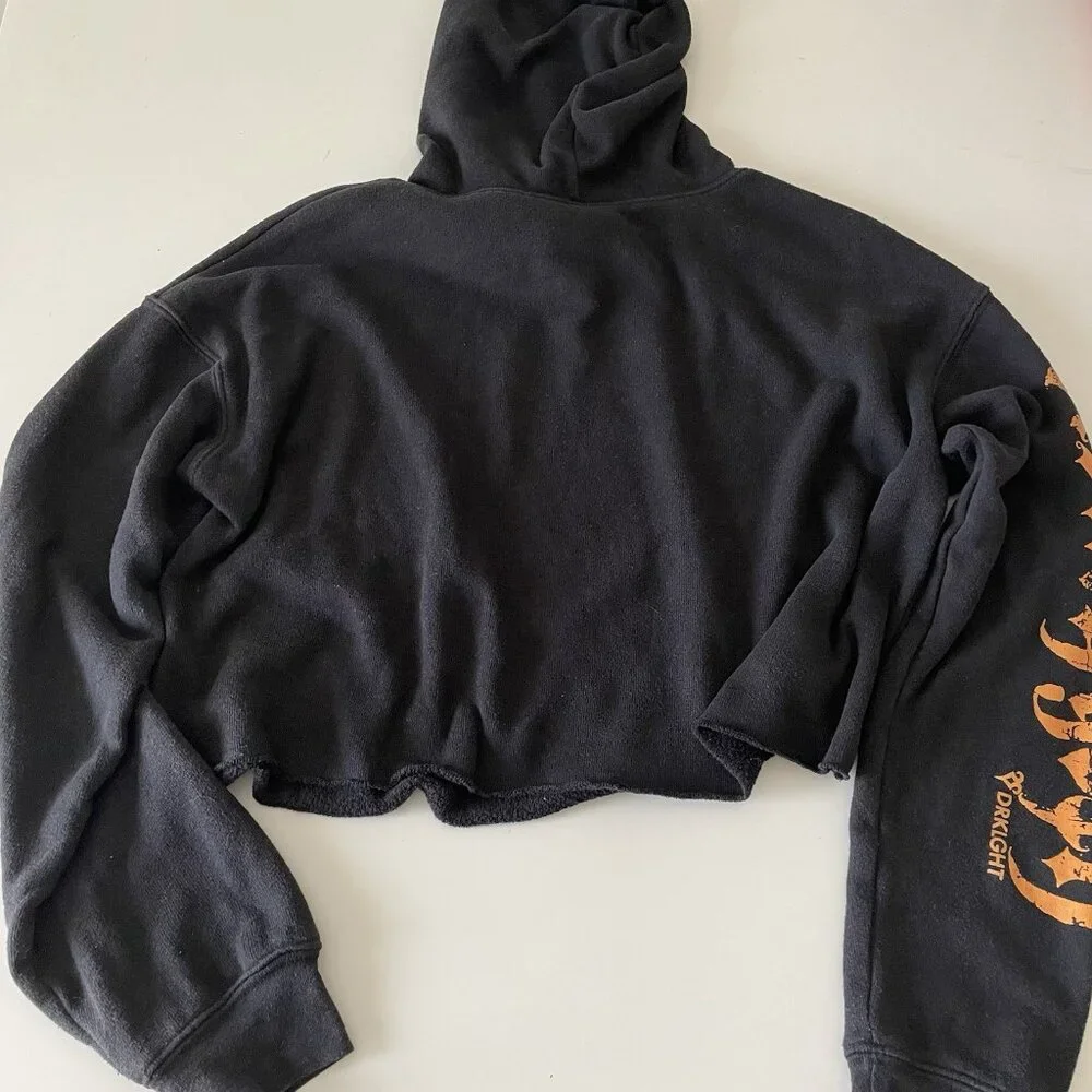 Disney Goth Cropped Boxy Hooded Sweatshirt Black With Orange Castle Halloween S - Picture 4 of 8